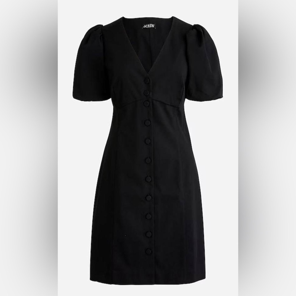 J. crew Black Button Front Puff Sleeve Mini Dress Size 2